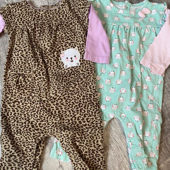 Baby Animal-Themed Rompers Set With Cute Cat & Owl Prints 3-6 m - Picture 1 of 7